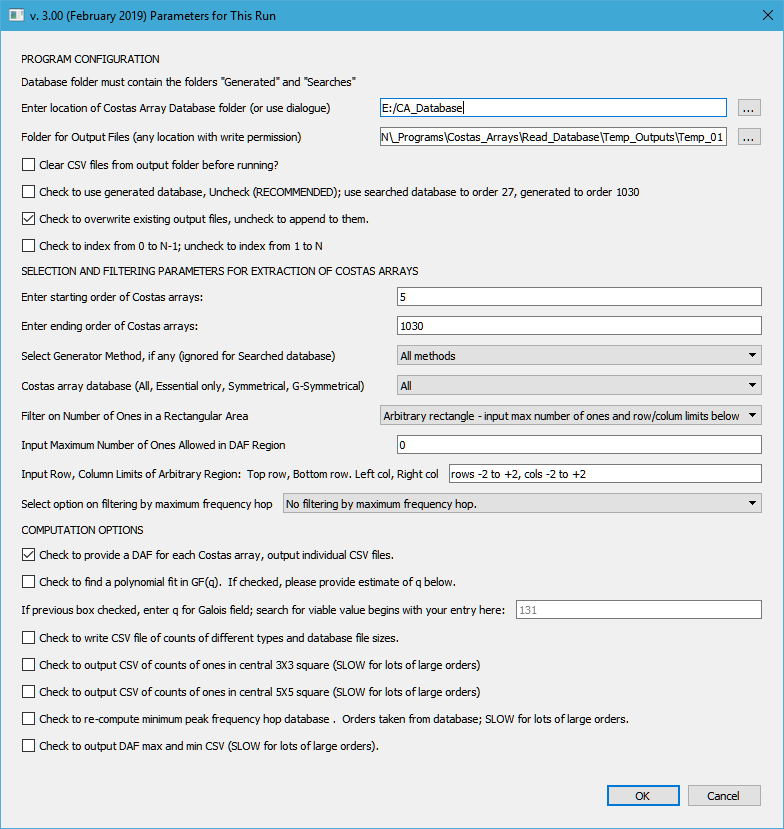 Database extraction dialog